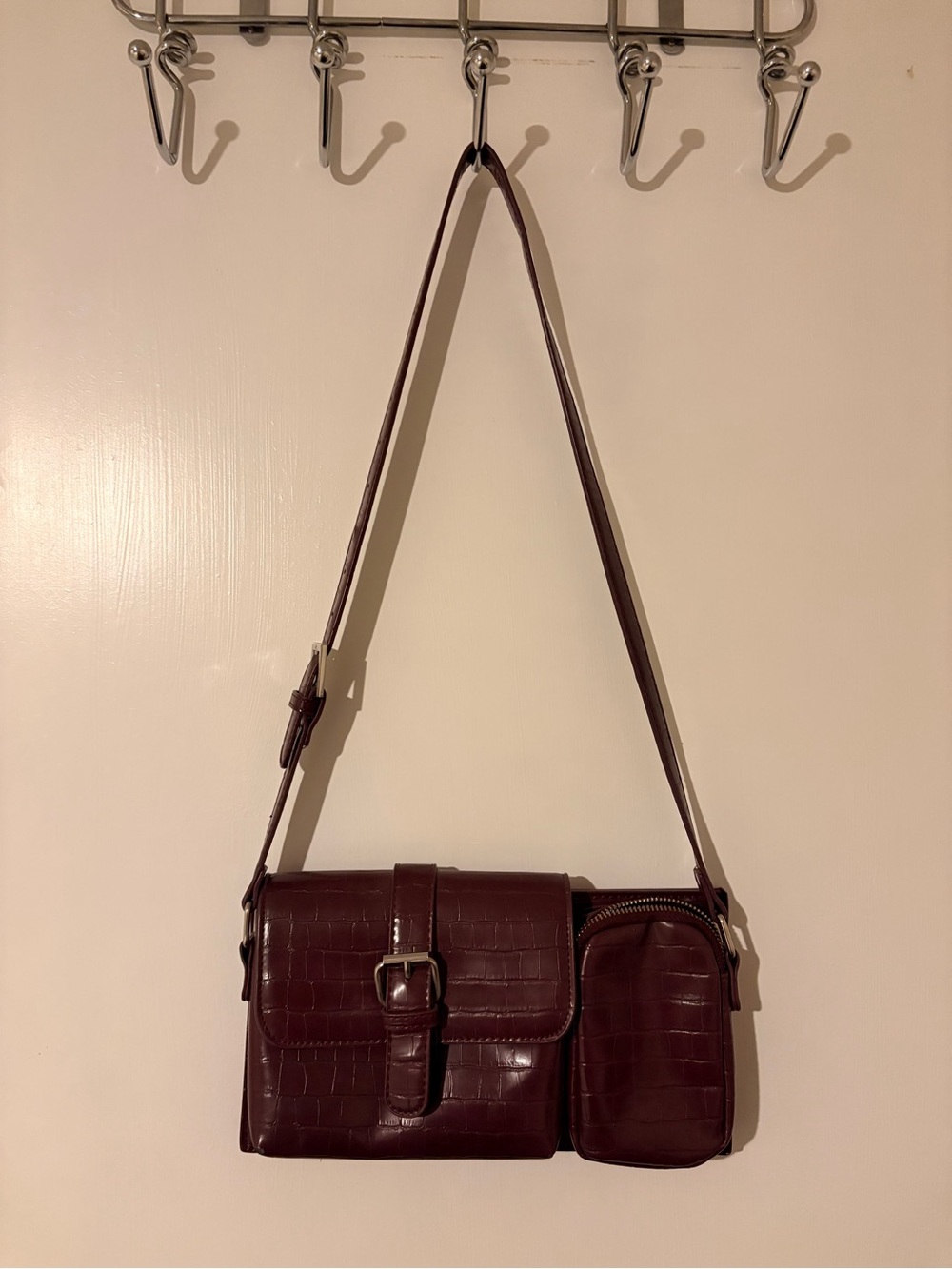 Women's Croc-Texture Buckle Crossbody Bag in Dark Brown